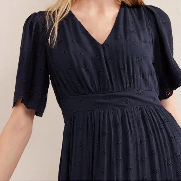 Boden Navy Lace Short Sleeve Maxi Dress Broderie Women’s Size 12 V Neck Long - Picture 8 of 16